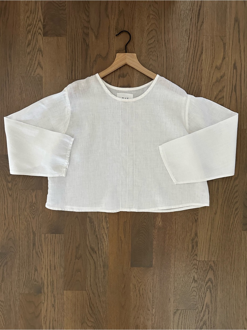 Vintage Flax Wide Neck Long Sleeve Cropped Linen Top in White Small